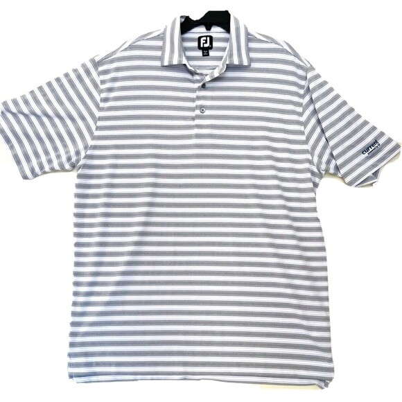 FJ Footjoy Golf Polo Shirt Mens XL 3 Button Gray Striped Logo Short Sleeve - Picture 1 of 7